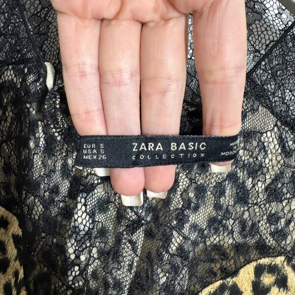 Zara Basic Top Women S Chetah Leopard Lace Illusion Mobwife CB92S Y2K Bratz Fall - Picture 8 of 9